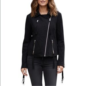 Timo Weiland fringe Biker Jacket Black Cotton Size medium